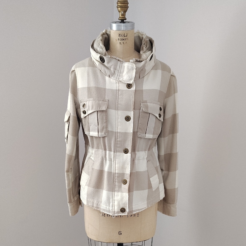 BB Dakota Beige Plaid Utility Jacket